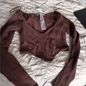 Zara Brown Ribbed Crop Top